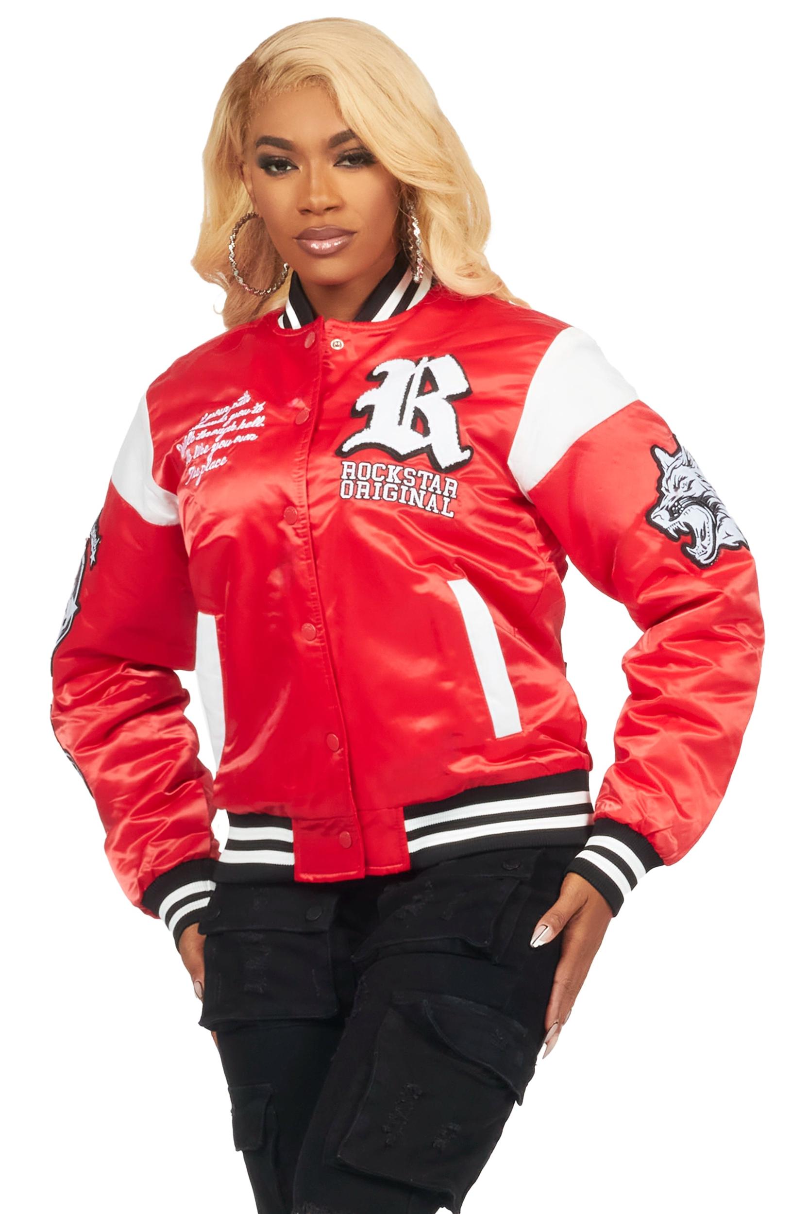 Sosa Red Satin Varsity Jacket Female Product Image
