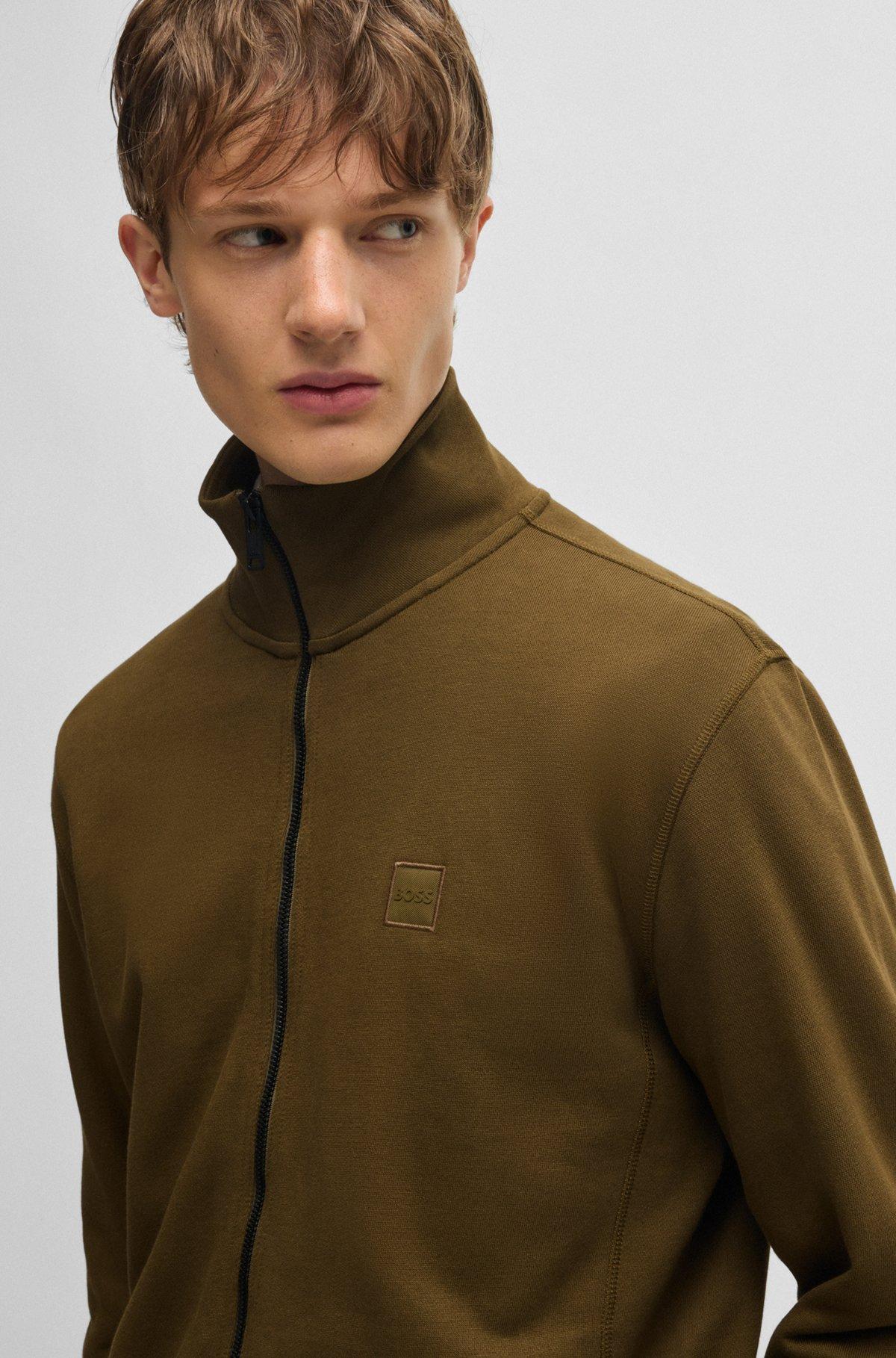 Zip-up jacket in cotton terry with logo badge Product Image