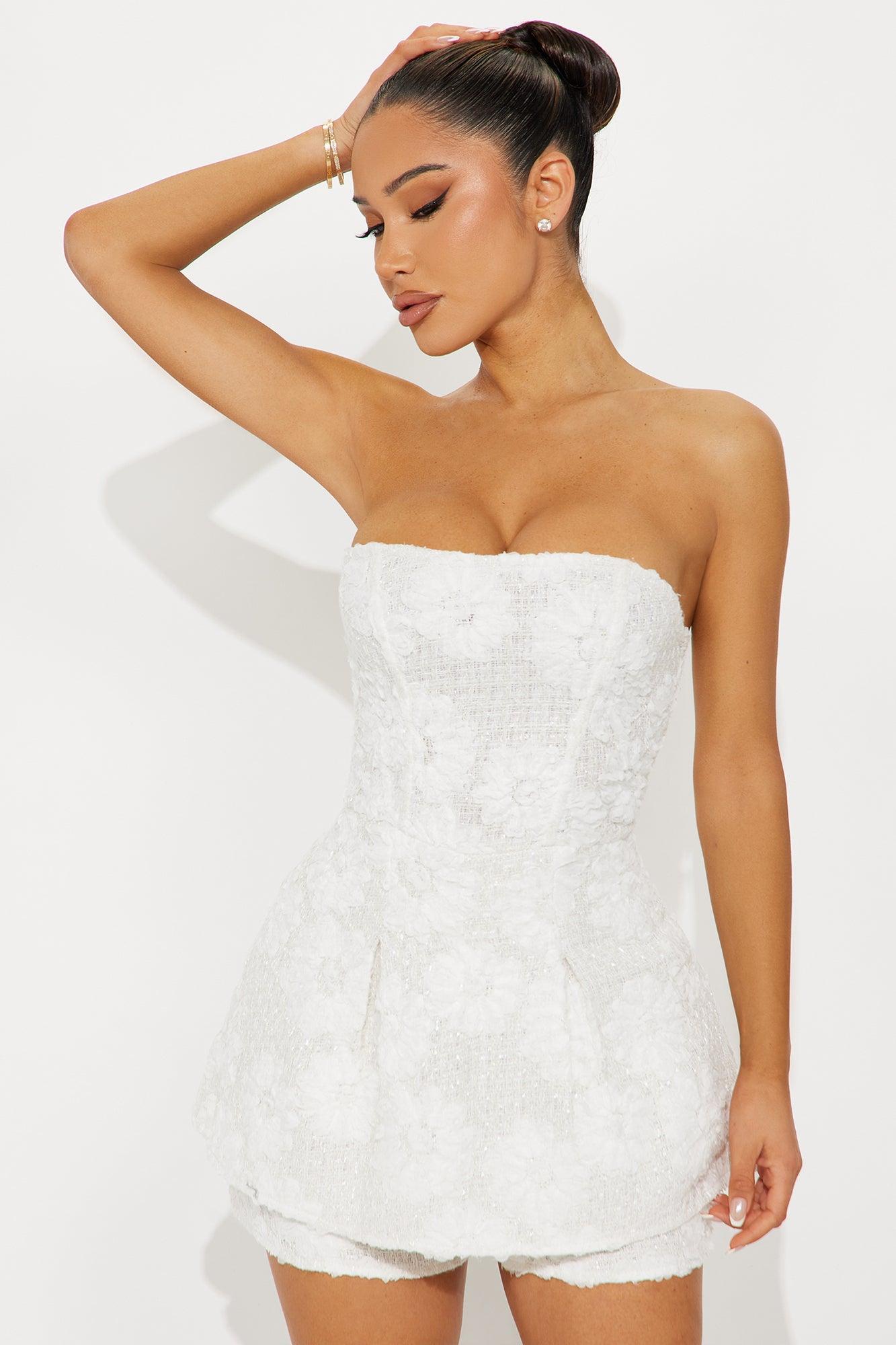 Feeling Pretty Tweed Romper - White Product Image