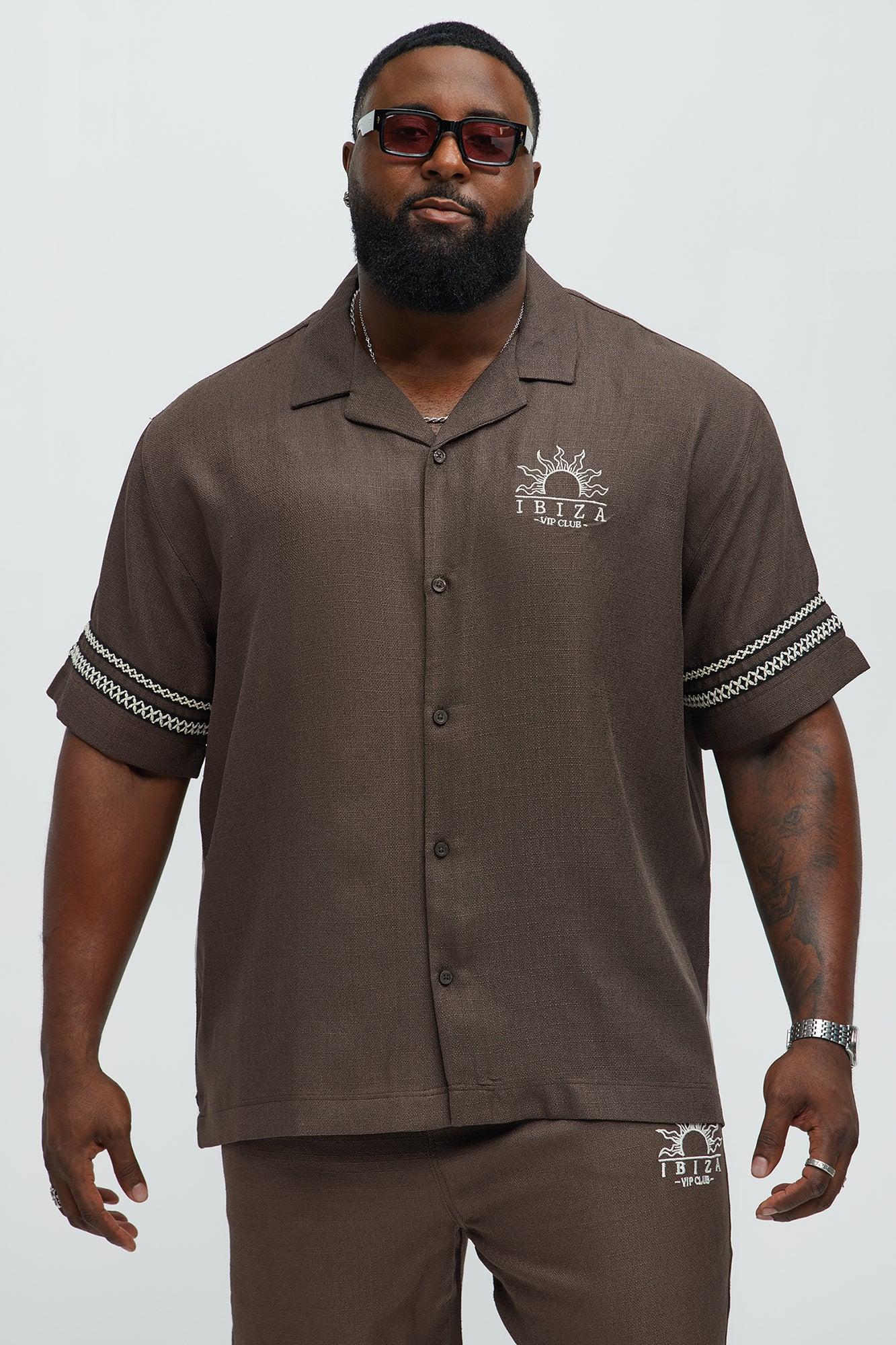 Ibiza VIP Club Linen Like Button Up - Chocolate Male Product Image