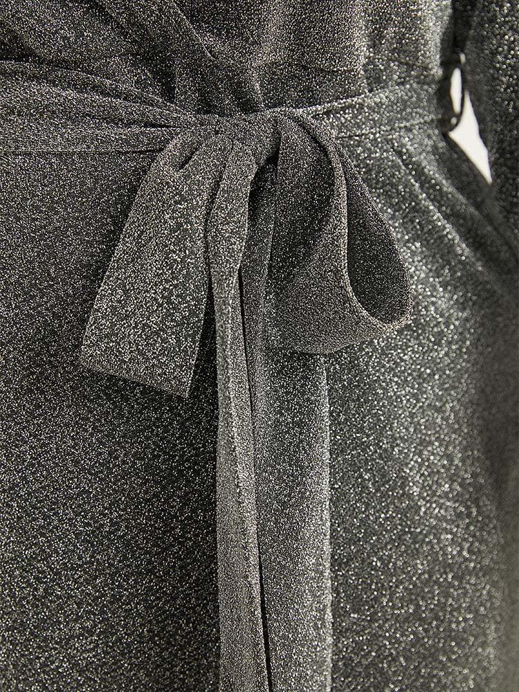 V Neck Pearl Beaded Belted Dress Female Product Image