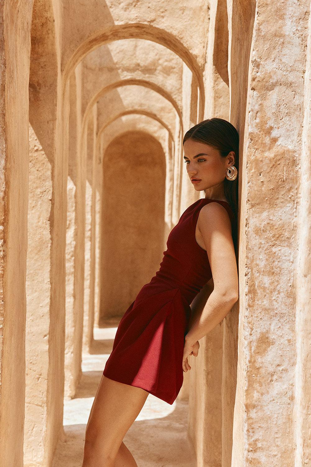 Camellia Dress - Burgundy Product Image