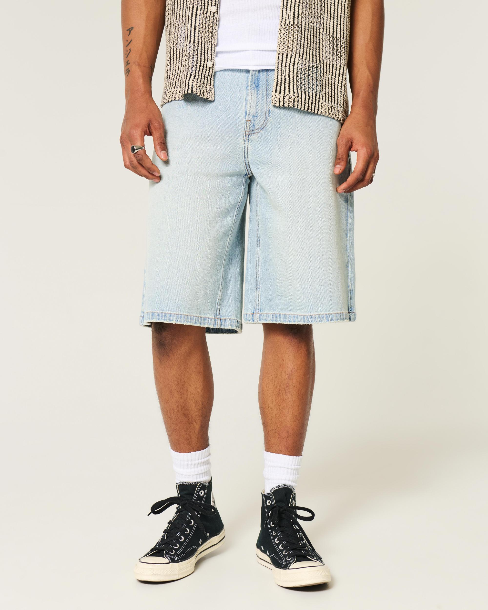 Below-the-Knee Washed Black Super Baggy Denim Shorts Product Image