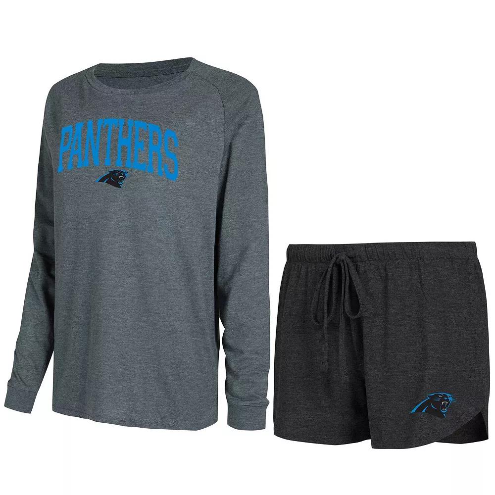 Women's Concepts Sport Black/Charcoal Carolina Panthers Raglan Long Sleeve T-Shirt & Shorts Lounge Set,  Product Image