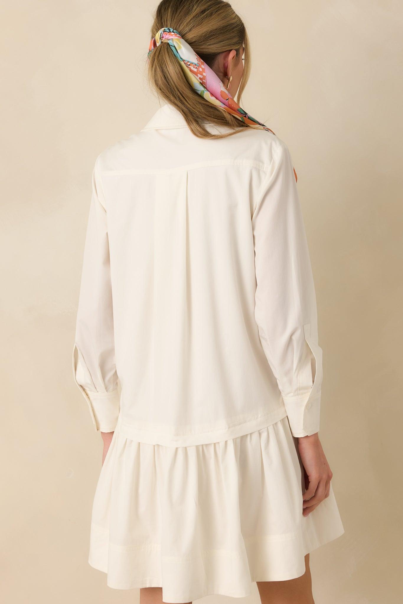 Always a Classic Ivory Cotton Blend Long Sleeve Mini Shirt Dress L / Ivory Product Image