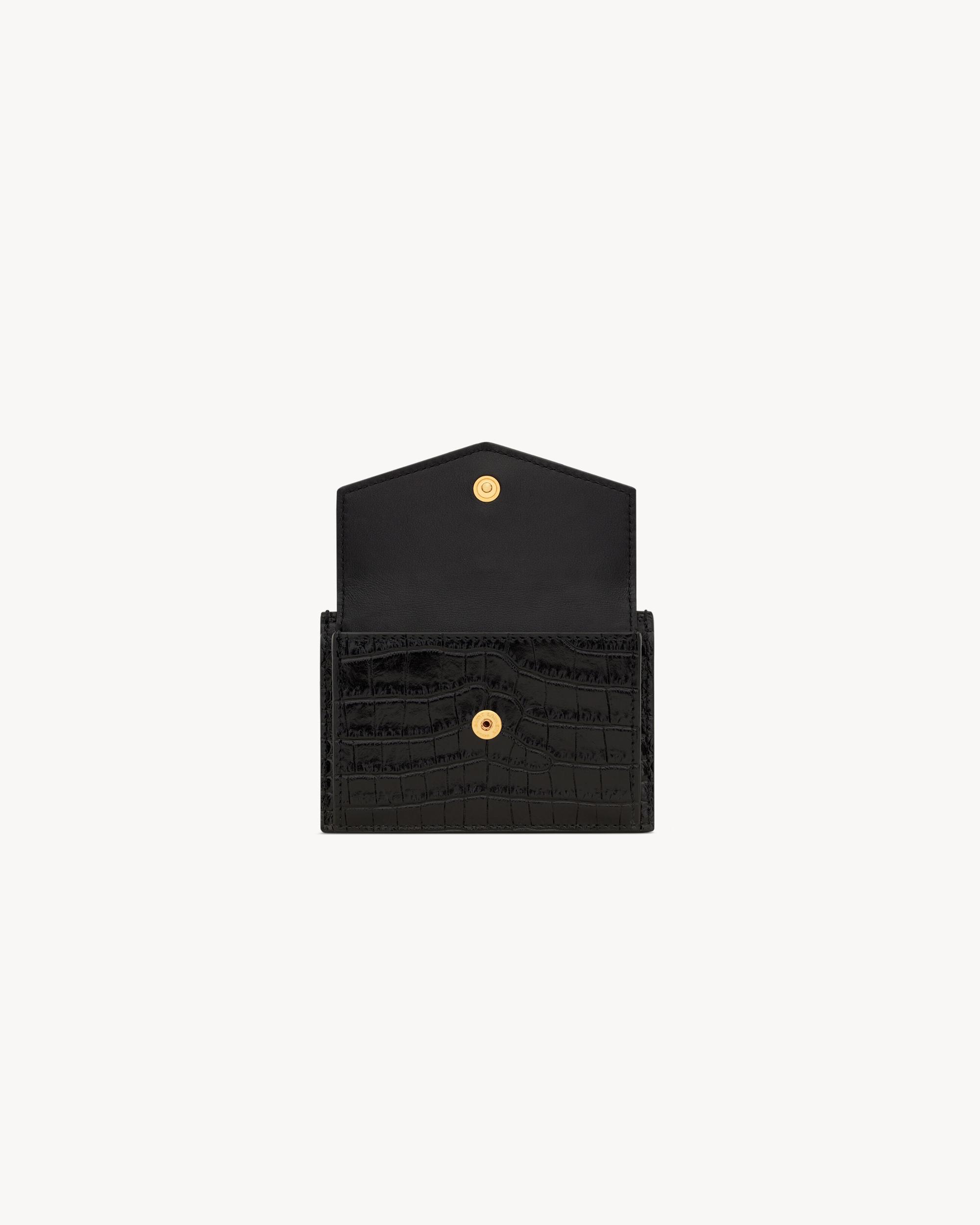 UPTOWN FLAP card case in crocodile-embossed shiny leather Product Image