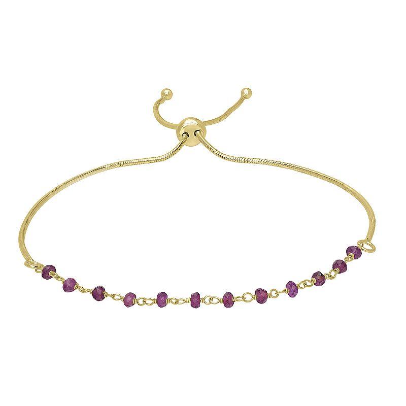 Gemistry 14k Gold over Sterling Silver Gemstone Beaded Adjustable Bracelet, Women's, Size: 11, Purple Product Image