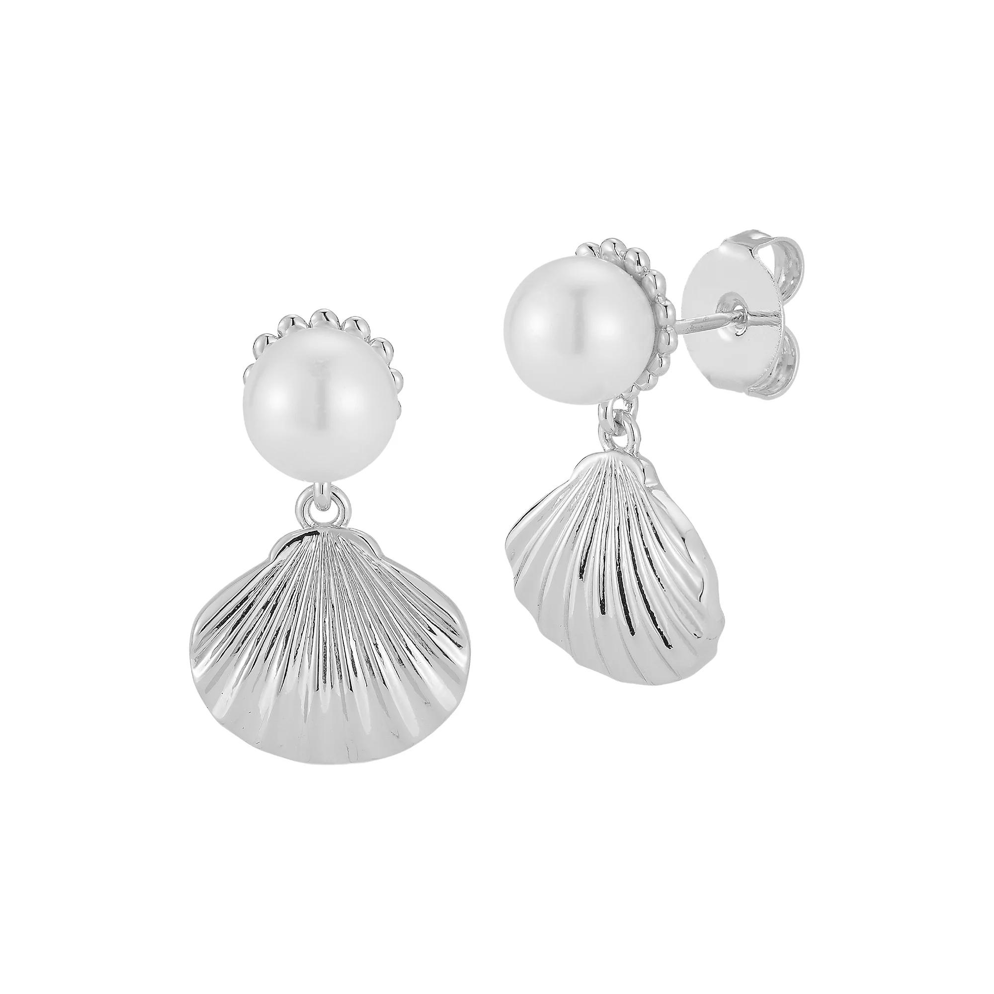 Freshwater Cultured Pearl Shell Earrings, Women's, Silver Tone Product Image