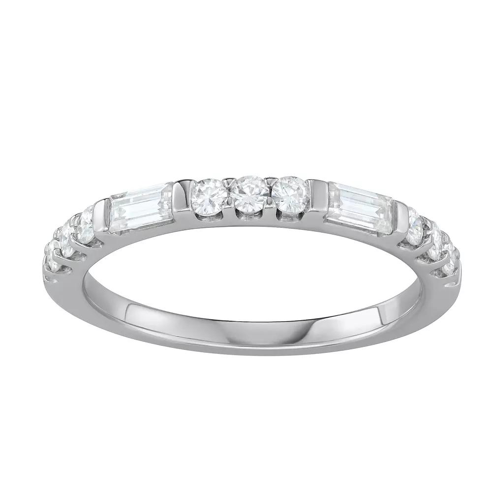 Womens Charles & Colvard 14K White Gold 1/2 Carat T.W. Lab-Created Moissanite Round and Baguette Stacker, Women's, Size: 7, 14k Whgold Product Image