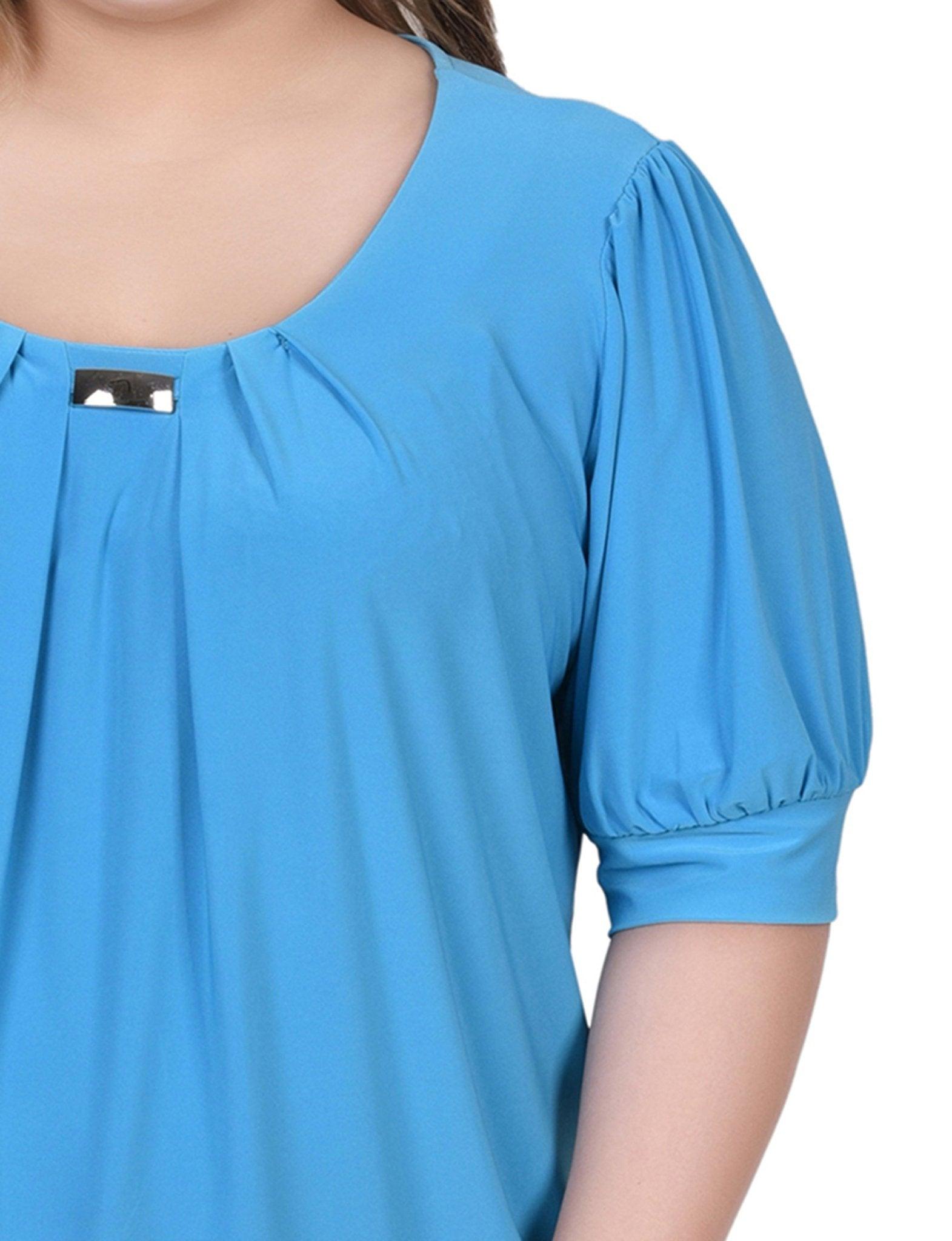Electric Blue Short Sleeve Balloon Sleeve Top With Hardware - Plus Product Image