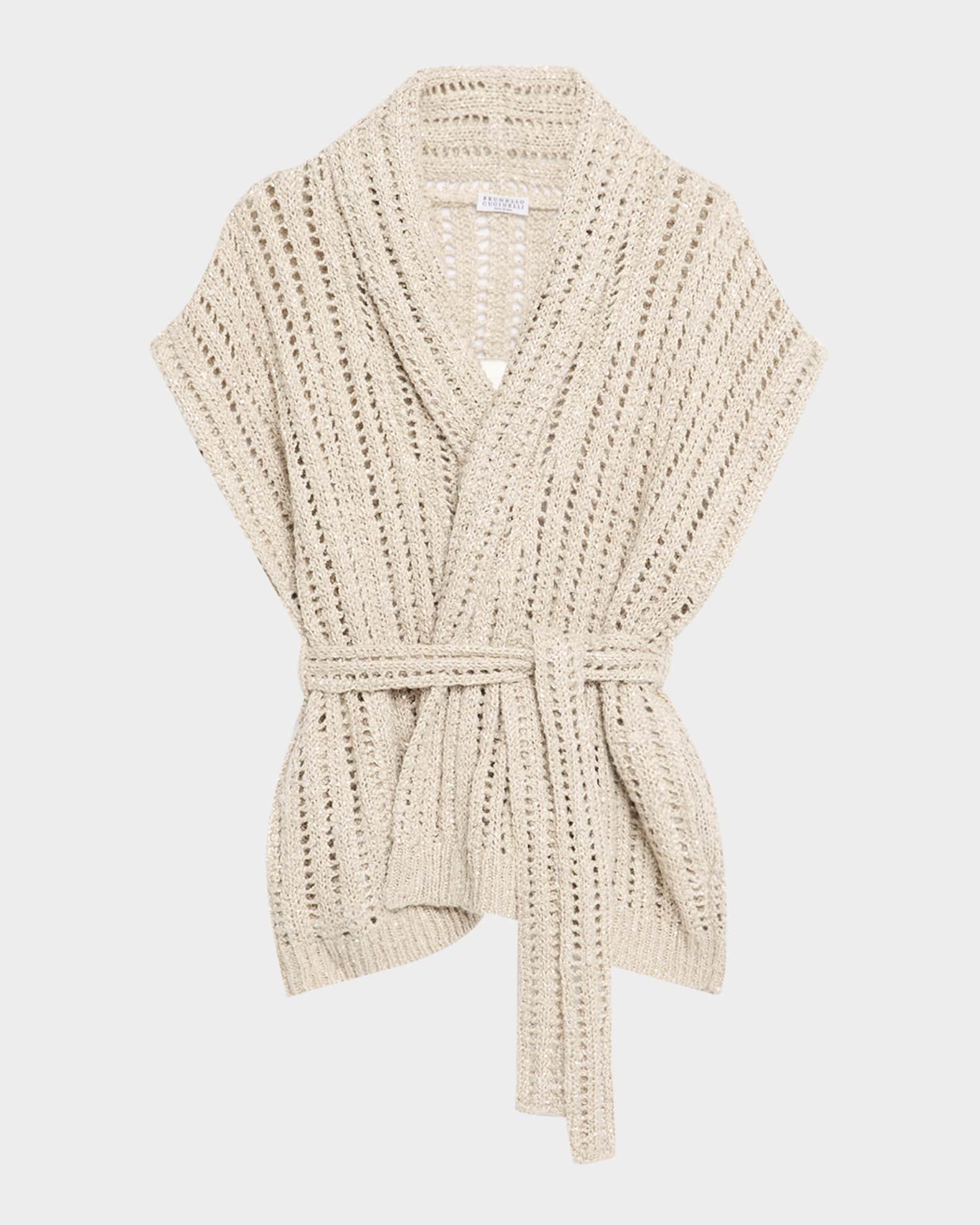 Openwork Pailette Rib Long Wrap Cardigan Product Image