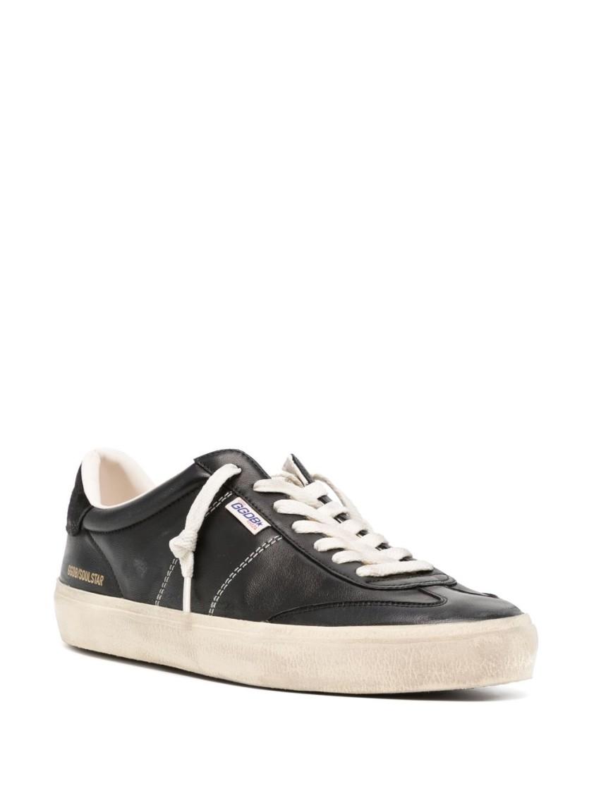 GOLDEN GOOSE Deluxe Brand Vintage-inspired Black Leather Sneakers With Contrasting White Laces Product Image