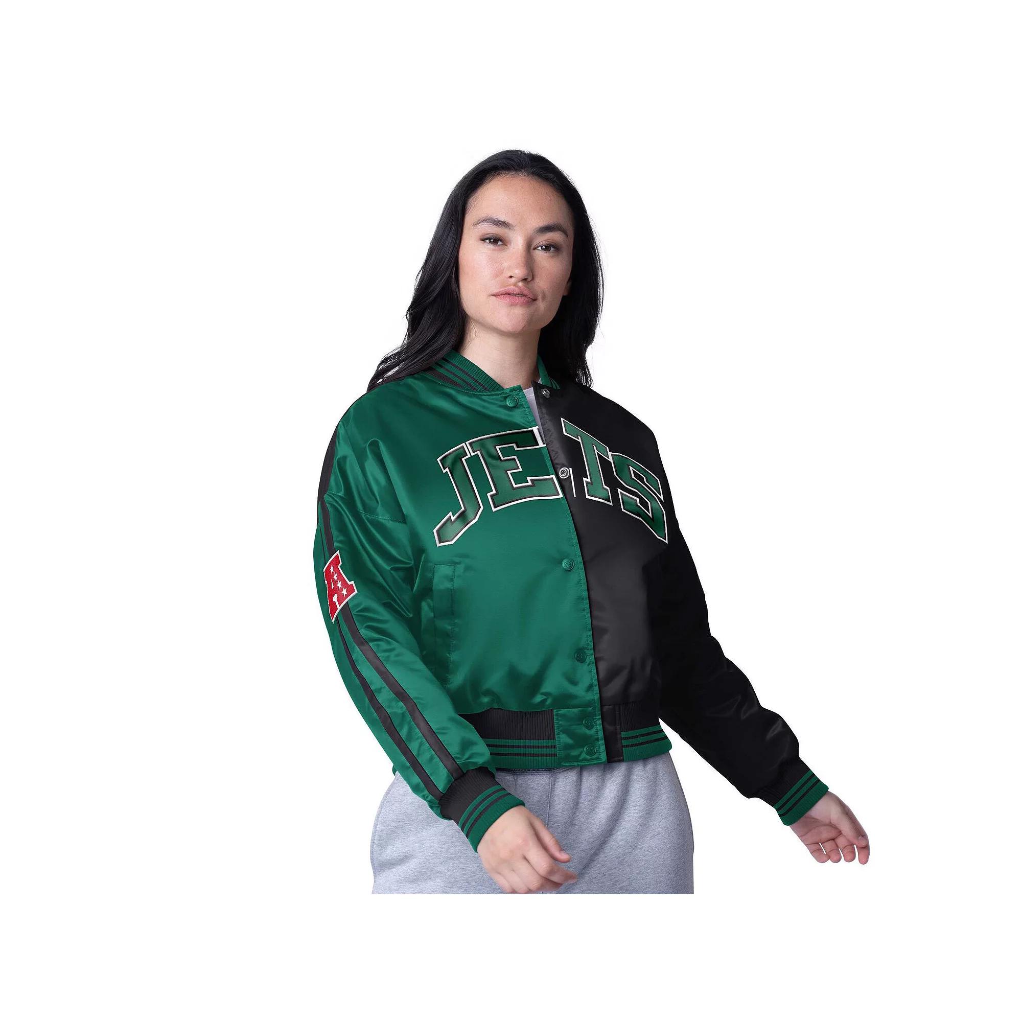 Women's Starter Green/Black New York Jets Zone Blitz Cropped Full-Snap Satin Jacket,  Product Image