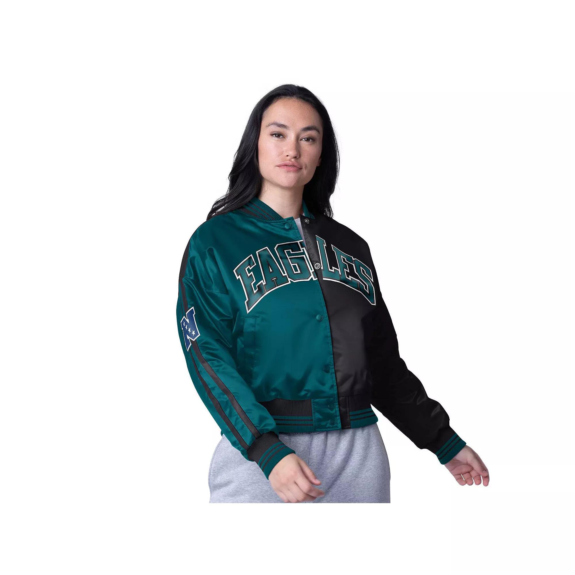 Women's Starter Green/Black New York Jets Zone Blitz Cropped Full-Snap Satin Jacket,  Product Image