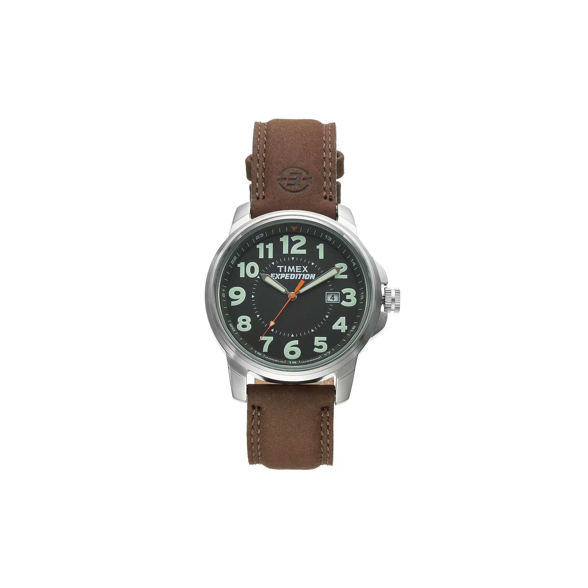 Men's Timex Expedition Field Watch with Leather Strap - Silver/Black/Brown T449219J Product Image