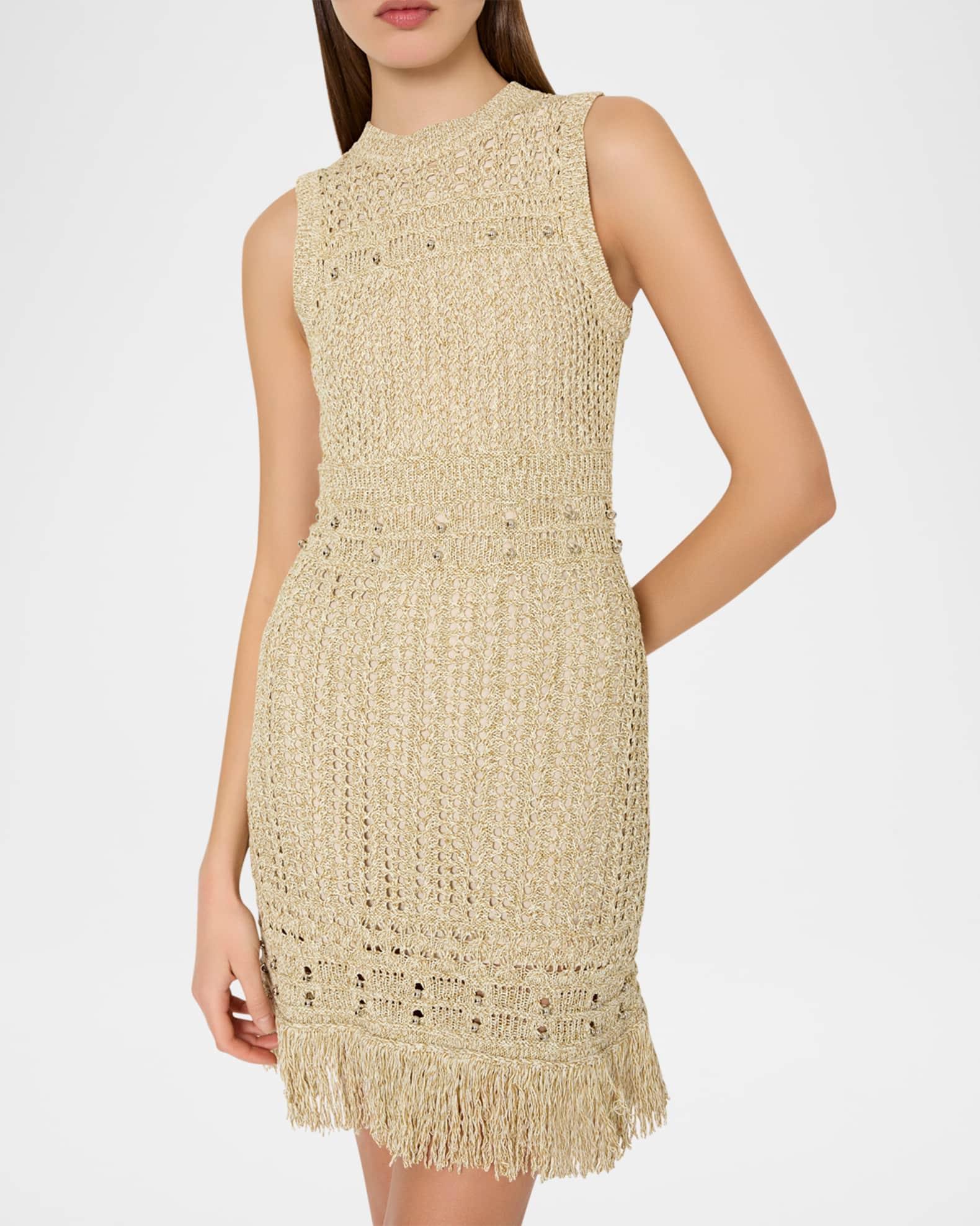 Beaded Fringe-Hem Knit Mini Dress Product Image