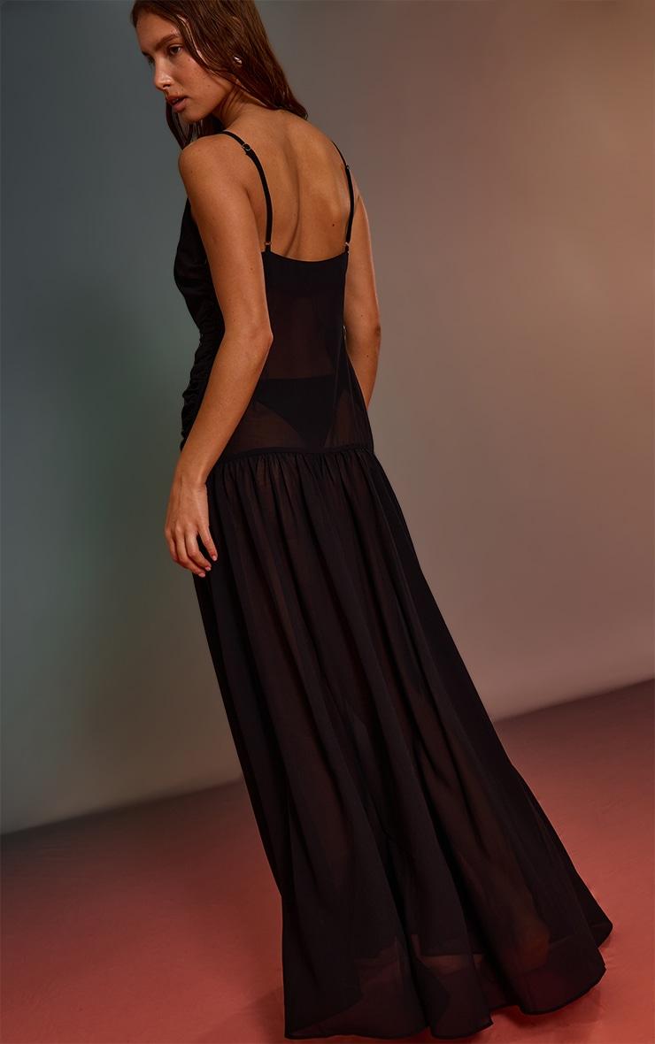 Black Chiffon Ruched Maxi Beach Dress Product Image