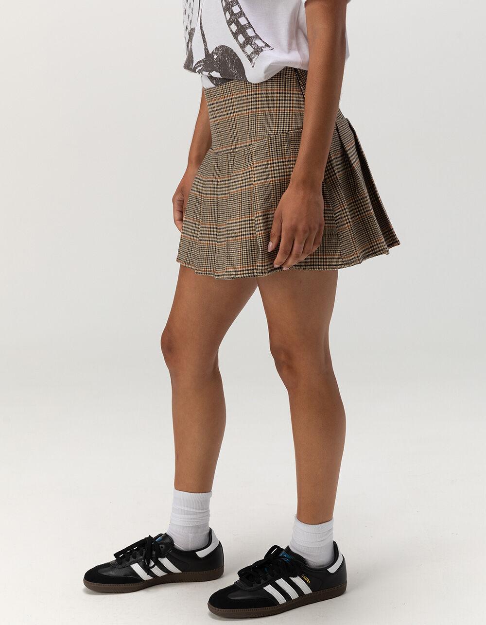 RSQ Womens Mid Rise Plaid Pleated Skirt - BROWN COMBO Product Image