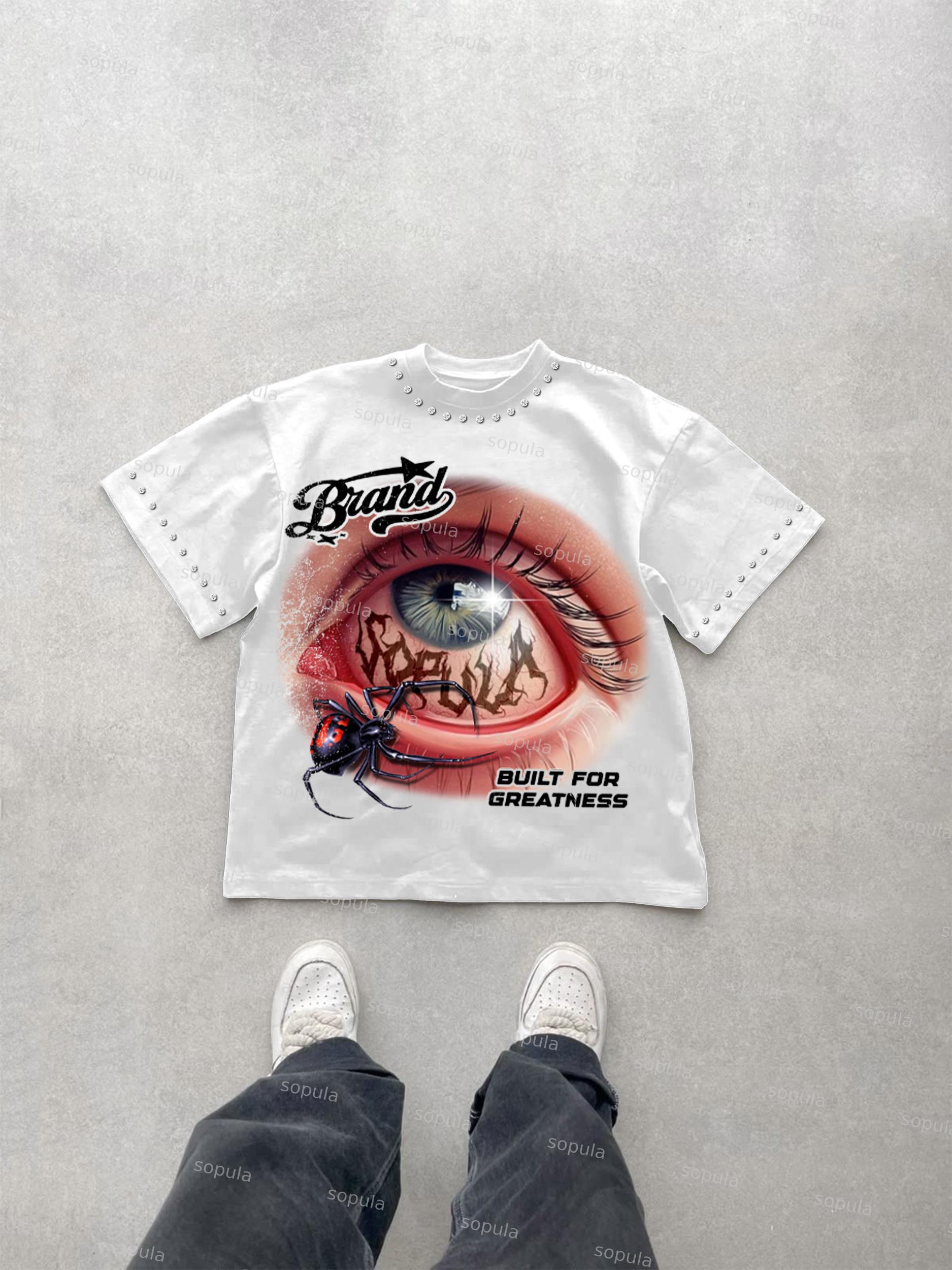 Eyes Spider Vintage Rhinestone Graphic Cotton T-shirt Product Image