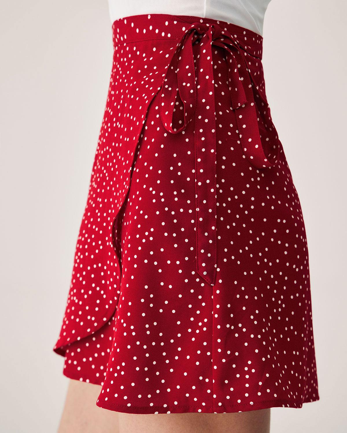 Red Polka Dot Wrap Mini Skirt Product Image