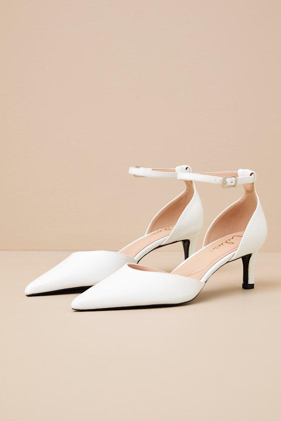 Janica White Patent Pointed-Toe Kitten Heel Pumps Product Image