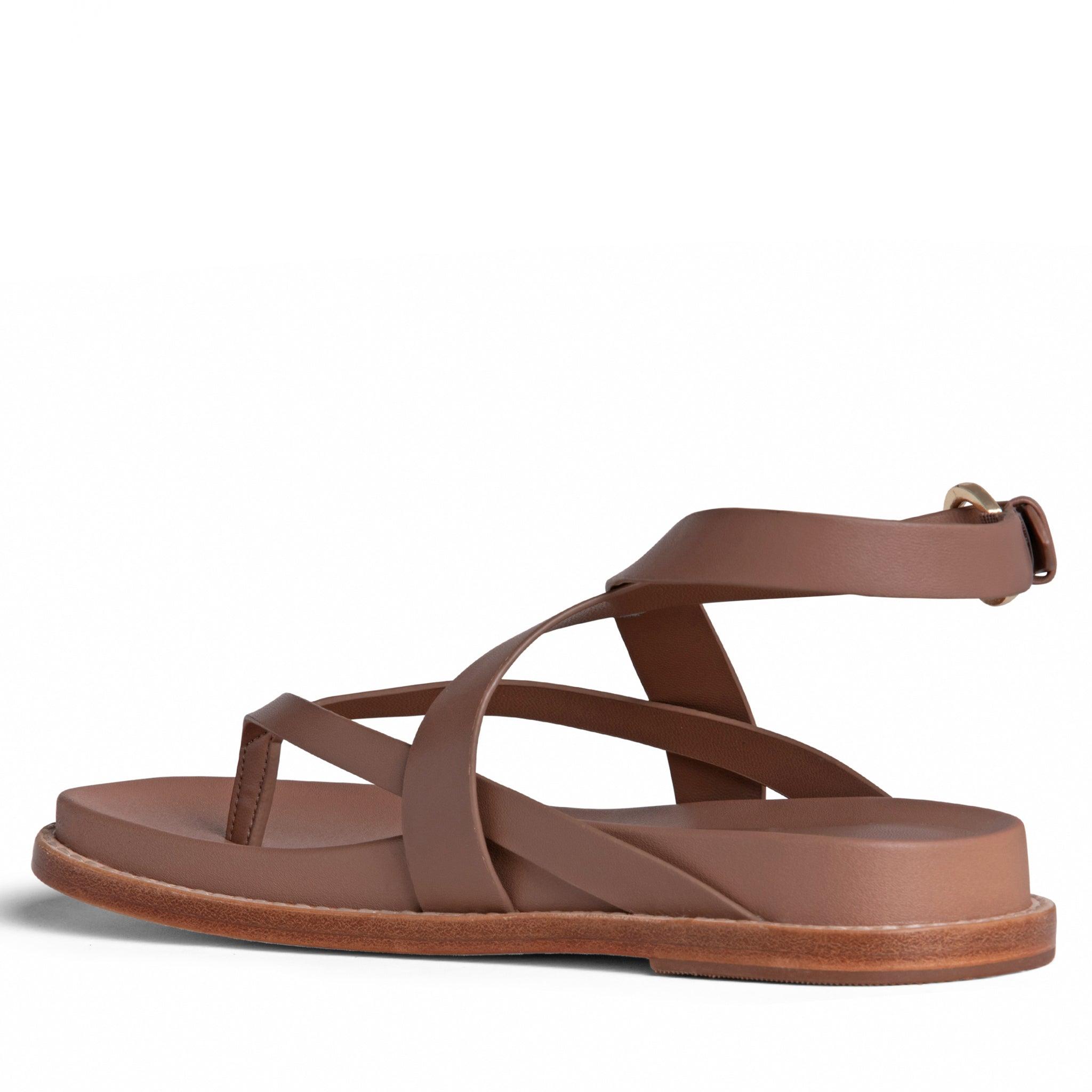 Elise Brown Flat Leather Sandal Product Image