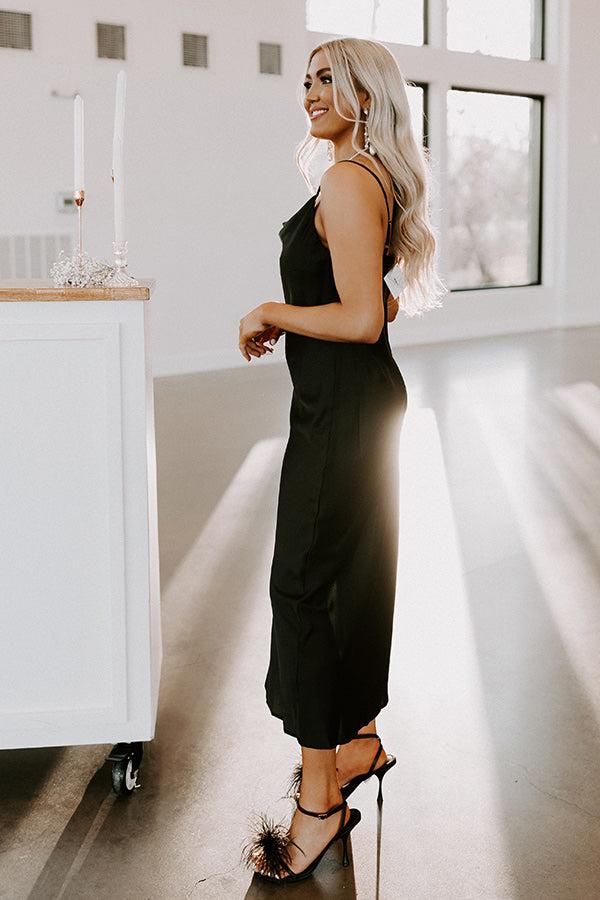 Classy And Confident Satin Midi In Black Product Image