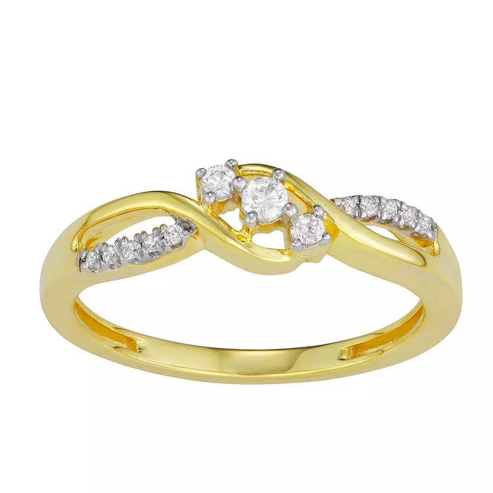 10k Gold 1/6 Carat T.W. Diamond 3-Stone Bypass Ring, Women's, Size: 5 Product Image