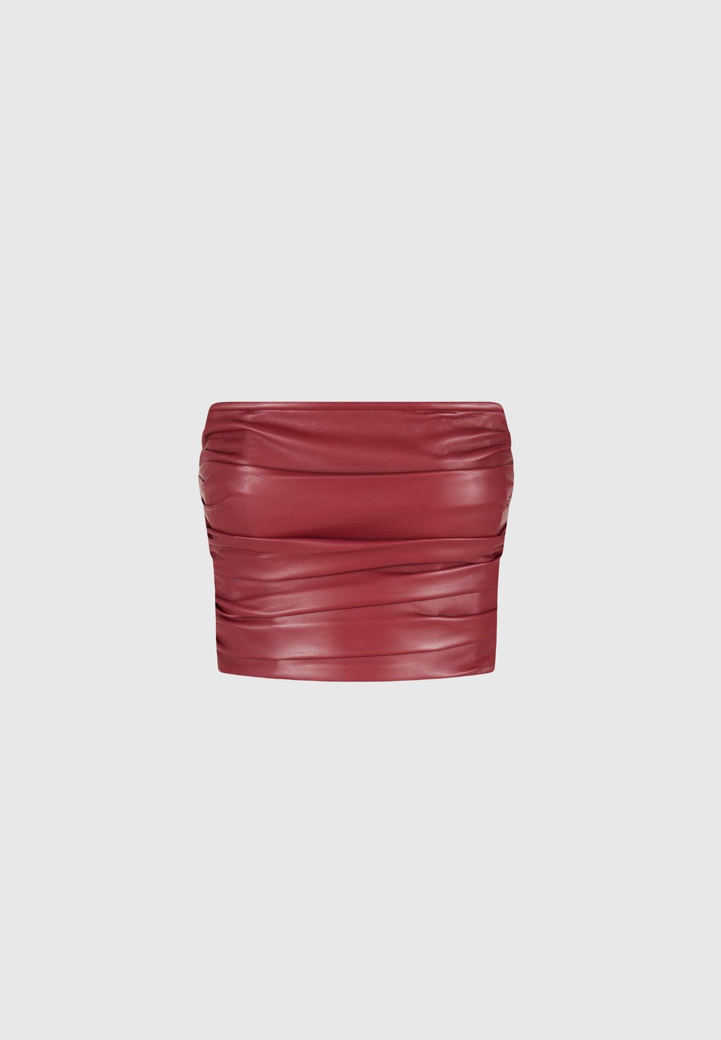 Pleated Bandeau Leather Corset Top - Wine Red Female Product Image