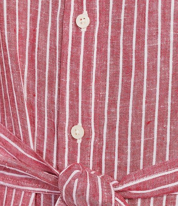 Lauren Ralph Lauren Kiredel Stripe Linen Point Collar Roll-Tab Sleeves Belted Button Front Midi Shirt Dress Product Image