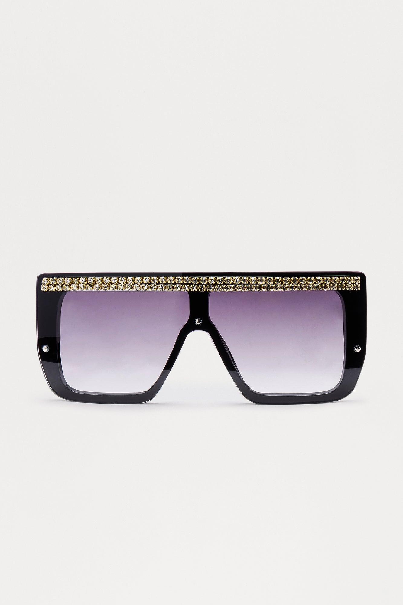 Over The Top Rhinestone Shield Sunglasses - Black Female Product Image