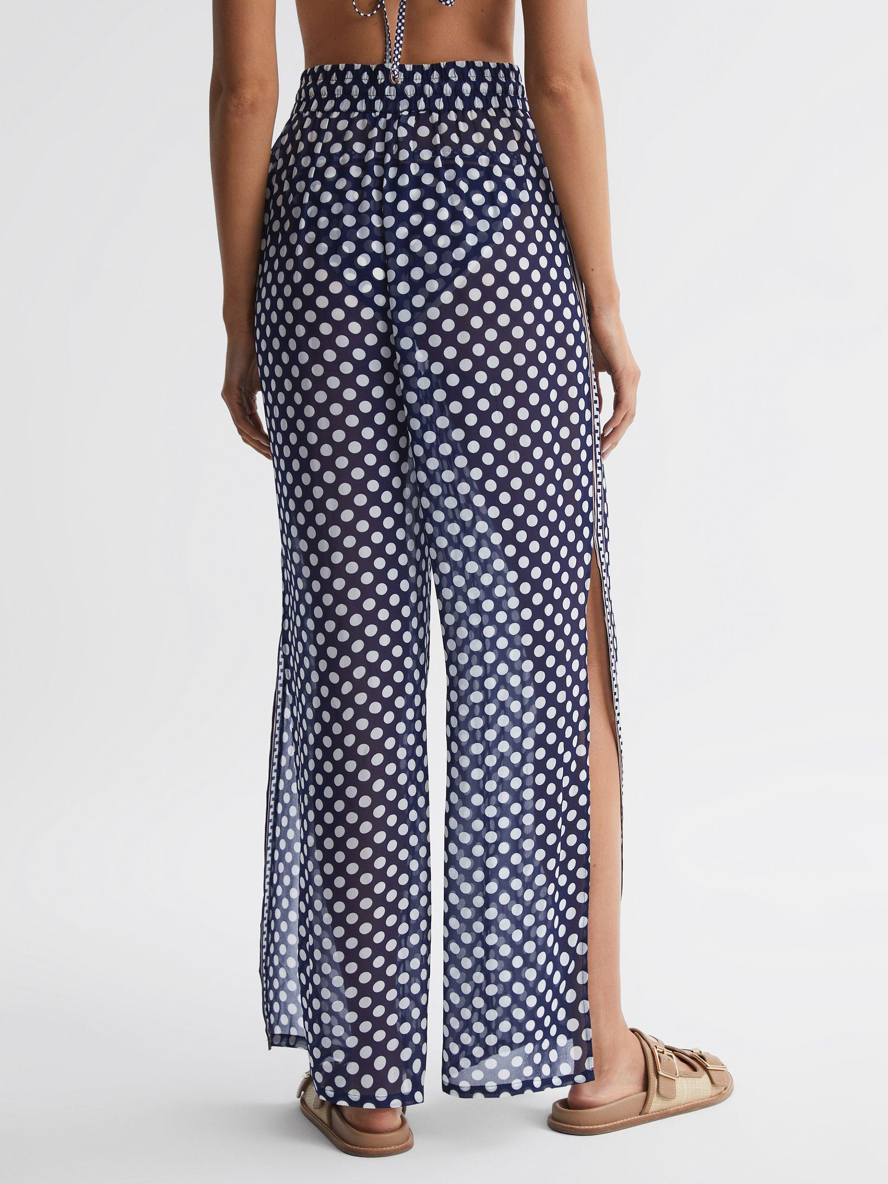 Polka Dot Split Hem Trousers in Navy/White Product Image