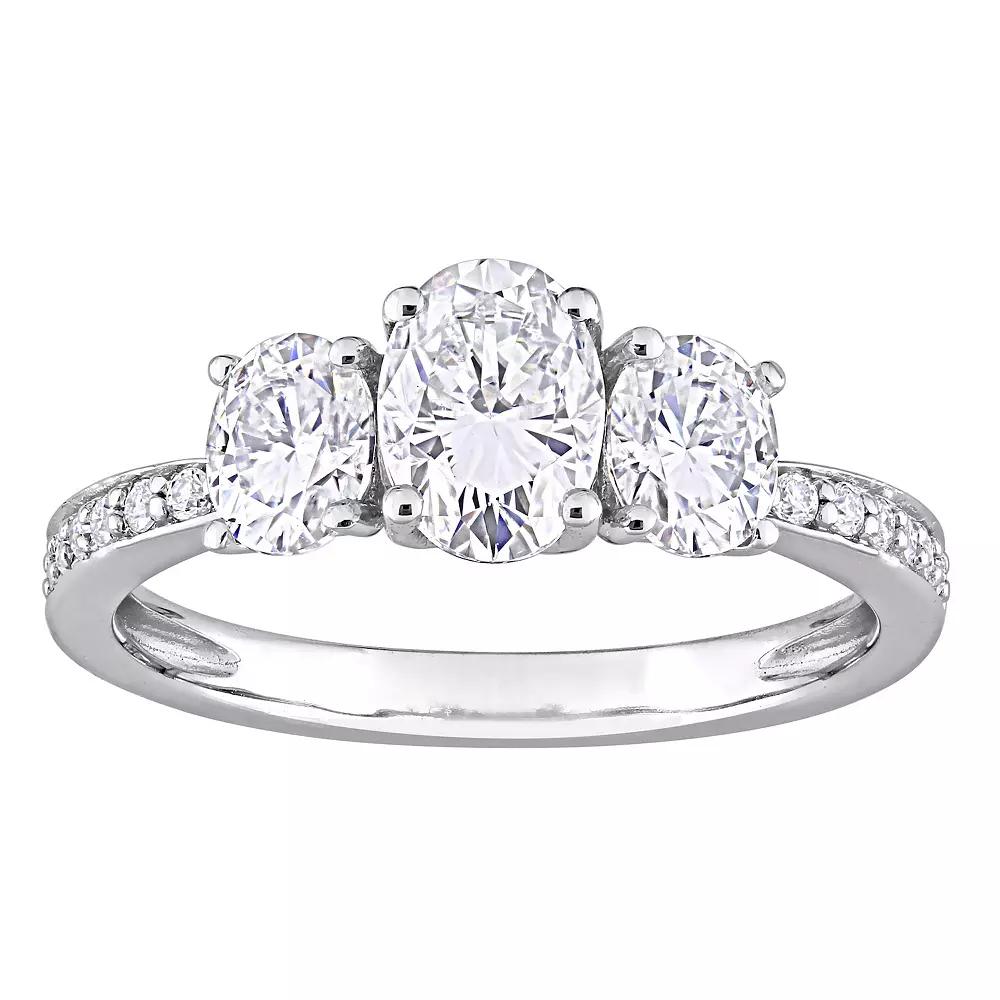 Stella Grace 10k White Gold 1 3/4 Carat T.W. Lab-Created Moissanite Oval 3-Stone Engagement Ring, Women's,  Product Image