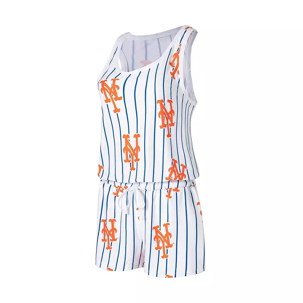 Women's Concepts Sport White New York Mets Reel Pinstripe Knit Romper, Size: Medium Product Image
