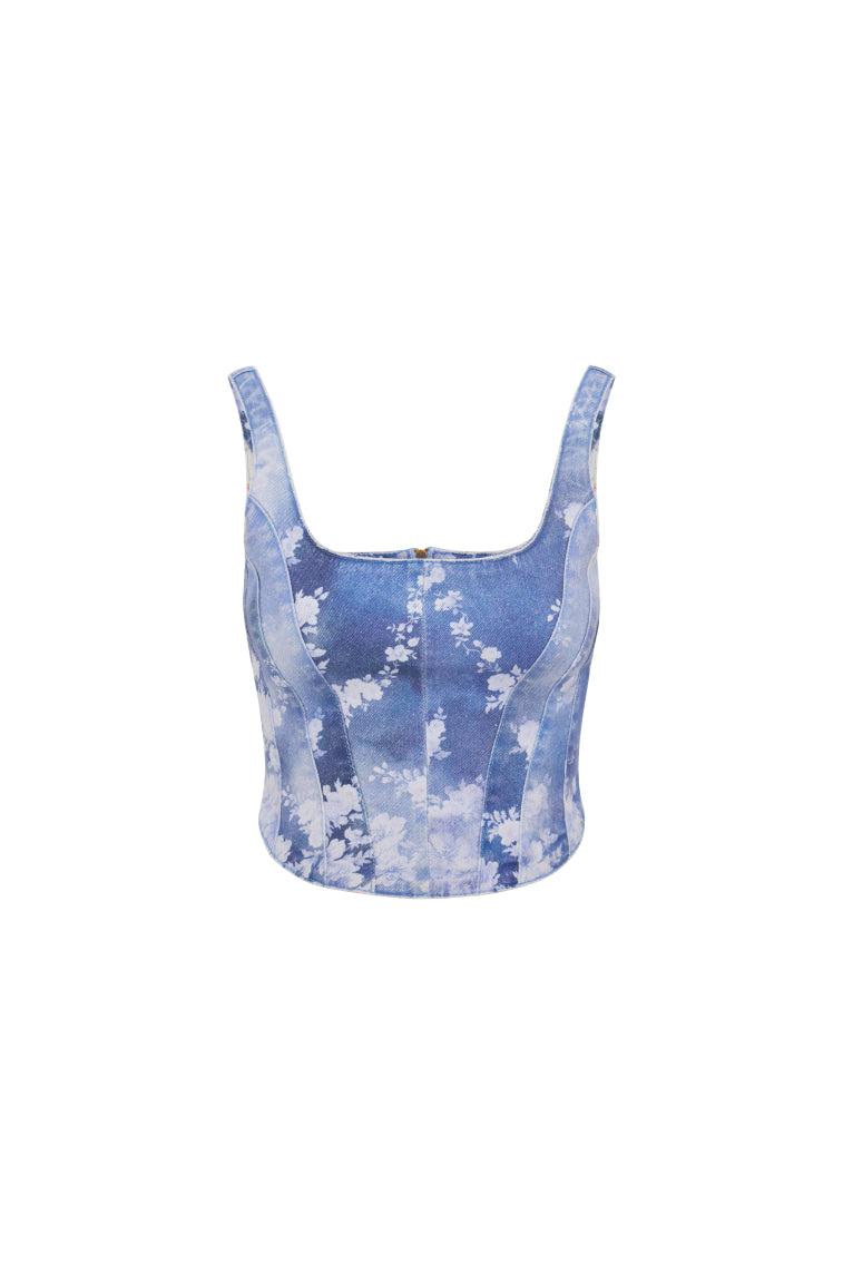 Emika Floral Denim Bustier Top Product Image