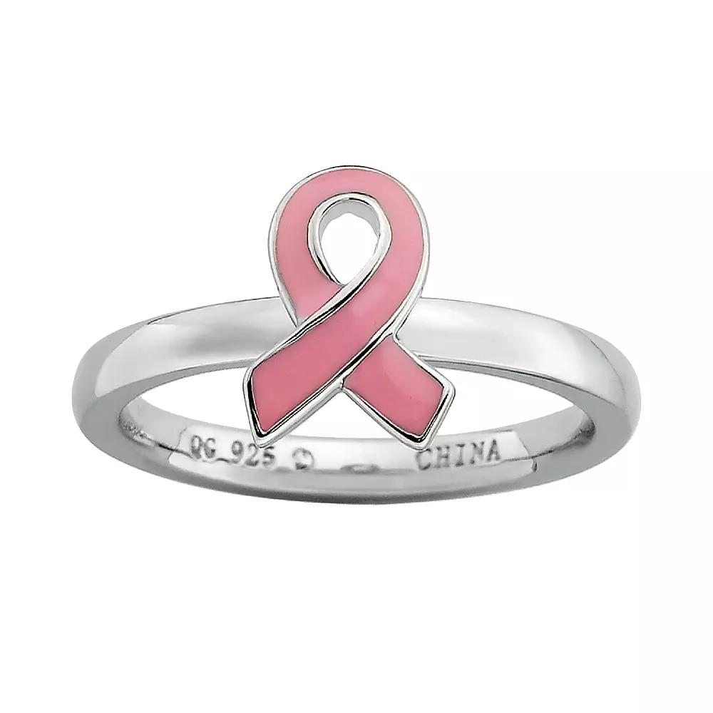Stacks & Stones Sterling Silver Pink Breast Cancer Awareness Ribbon Stack Ring, Women's, Size: 5 Product Image