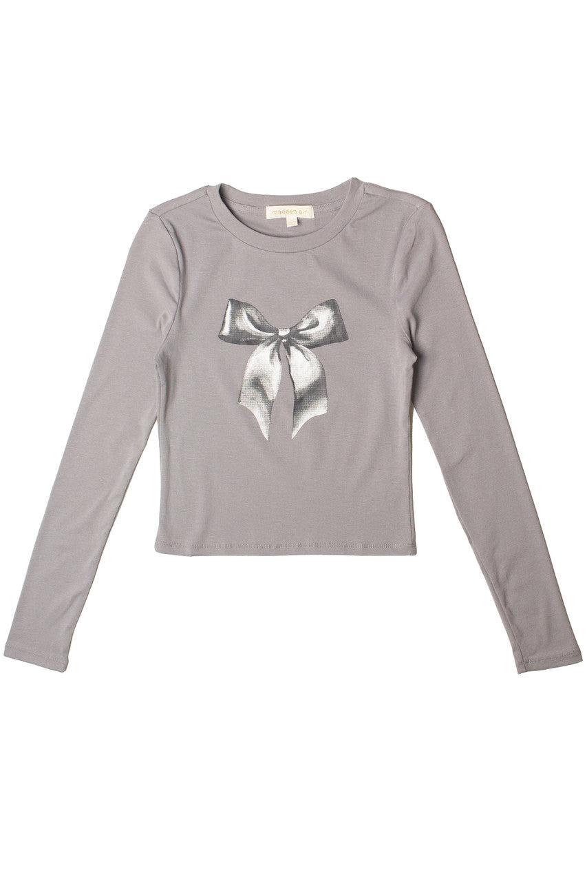 Grayscale Bow Long Sleeve Top Product Image