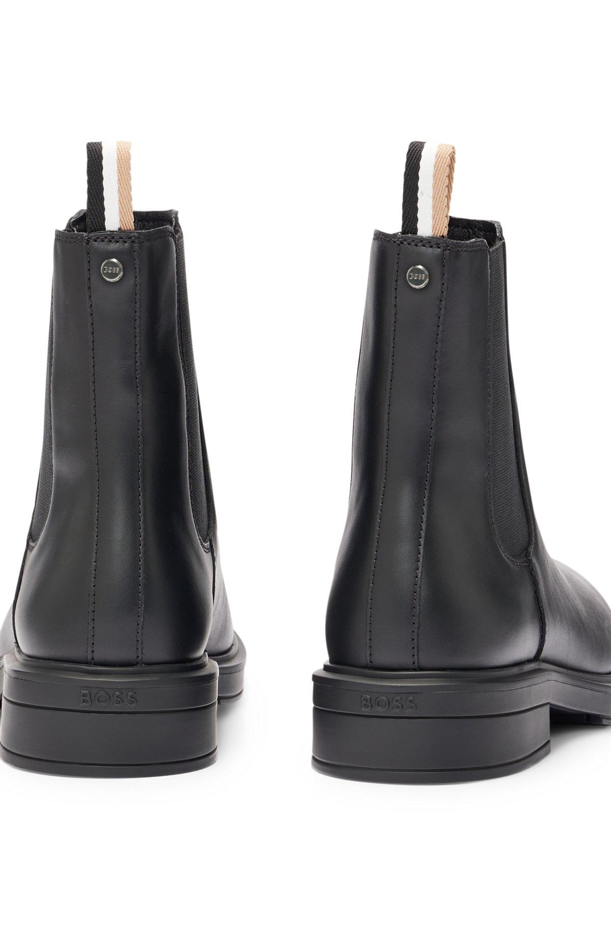 BOSS - Leather Chelsea boots with branded trim and signature stripe - Black Product Image