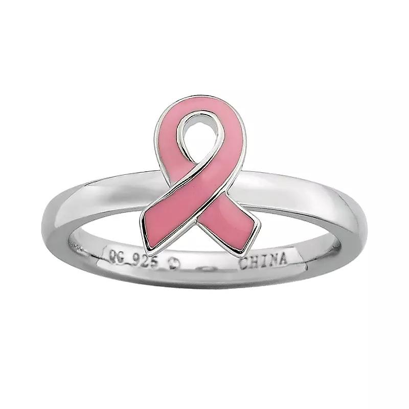 Stacks & Stones Sterling Silver Pink Breast Cancer Awareness Ribbon Stack Ring, Women's, Size: 5 Product Image