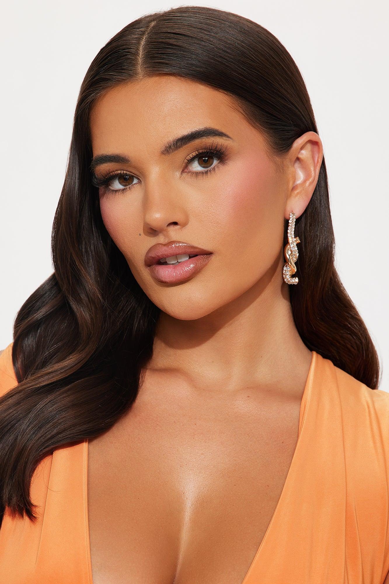 Sophia Twisted Rhinestones Hoop Earrings - Gold Female Product Image