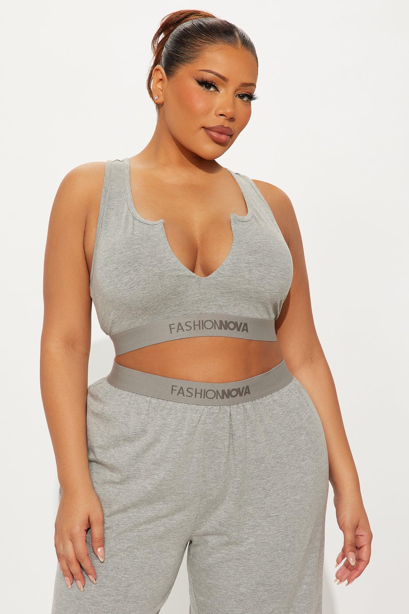 FN Mood Racerback Bralette PJ Boxer Pant Set - Heather Grey Product Image