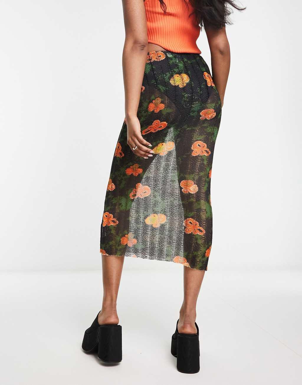 COLLUSION blur floral knitted beach skirt in multi Product Image