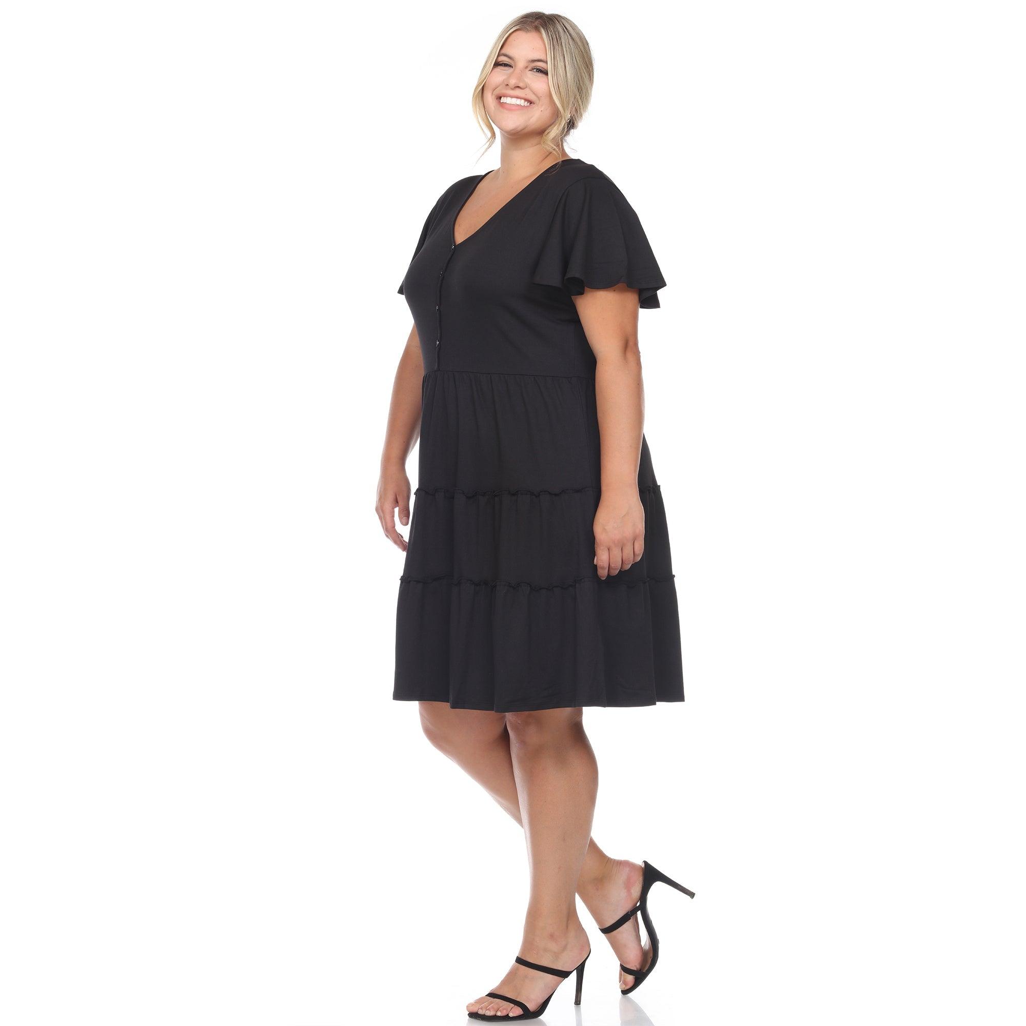 Short Sleeve V-neck Tiered Midi Dress - Plus Product Image