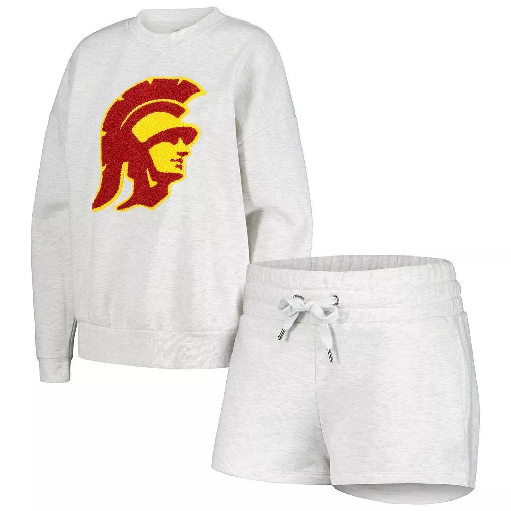 Women's Gameday Couture Ash USC Trojans Team Effort Pullover Sweatshirt & Shorts Sleep Set, Size: 3XL, Black Product Image