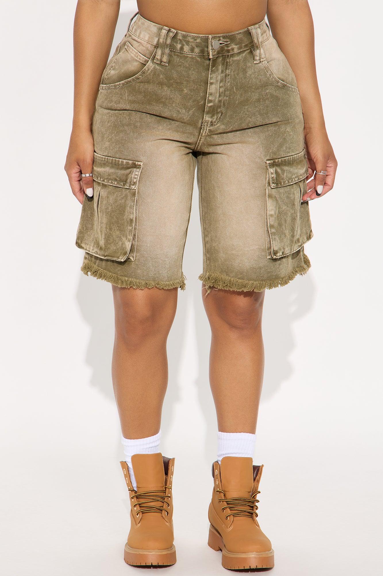 Live And Learn Cargo Denim Jorts - Olive Female Product Image