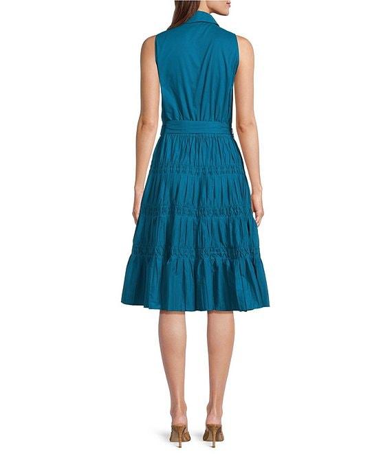 Anne Klein Sleeveless Cotton Poplin Tiered Midi Button Front Shirt Dress Product Image