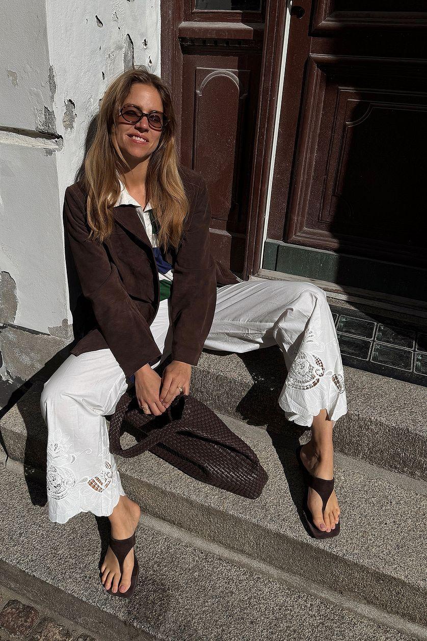 Mid Waist Broderie Anglaise Trousers Product Image