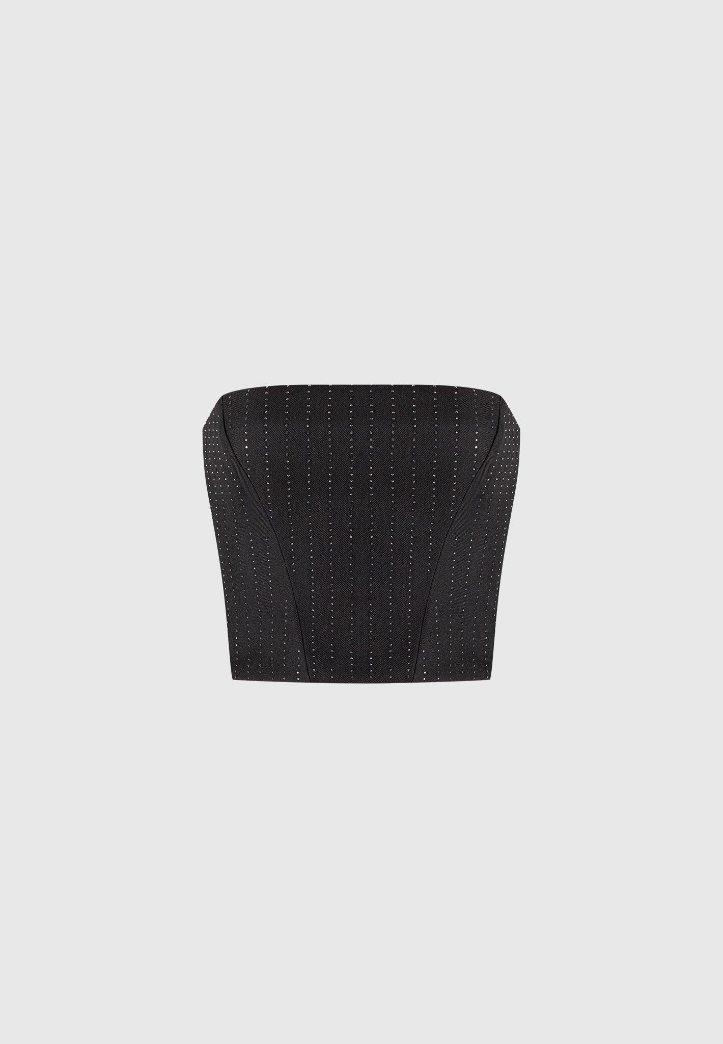 Rhinestone Tailored Bandeau Corset Top - Black Female Product Image