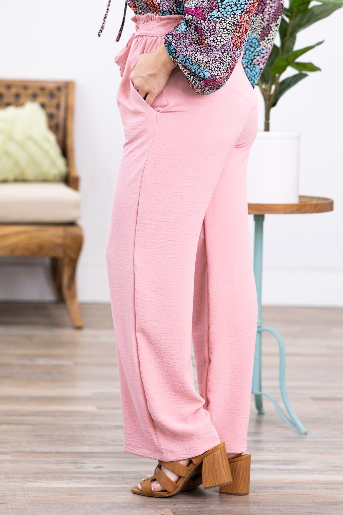 Blush Self Tie Elastic Waist Wide Leg Pants Product Image