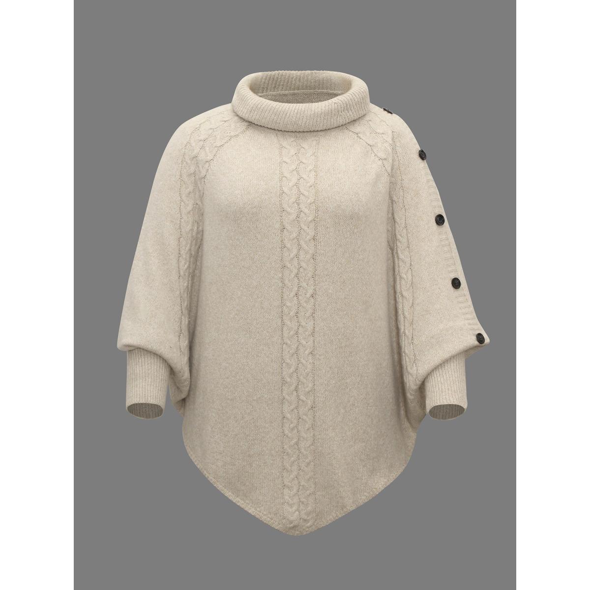 Plus Size Turtleneck Cable Knit Asymmetrical Hem Pullover Champagne Women Leisure Loose Long Sleeve Ruffled collar Casual Pullovers BloomChic 26/4X Product Image